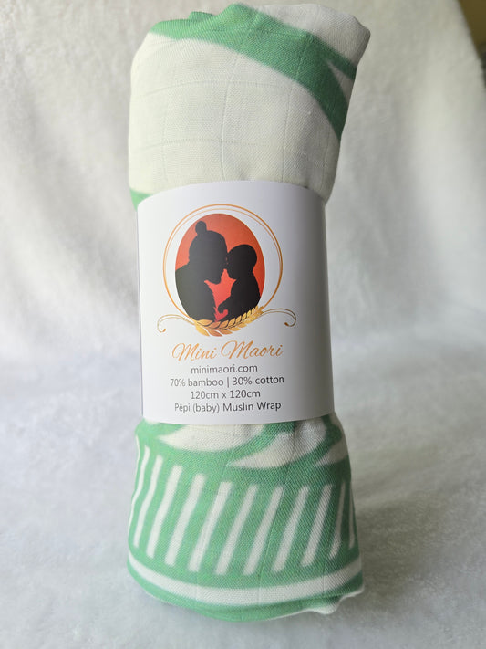 Organic Muslin Wrap - Whenua (Land) Sage green