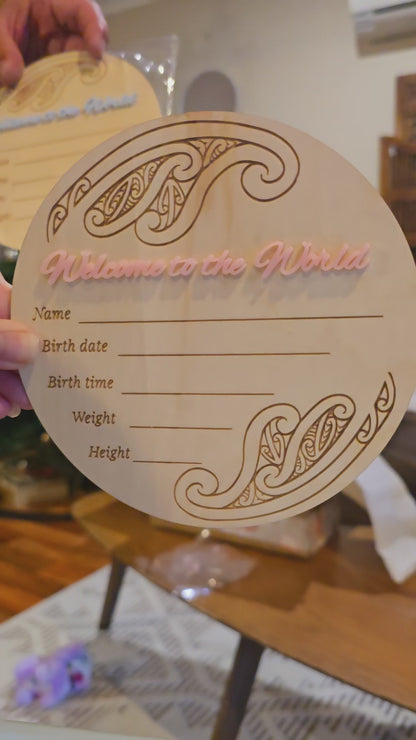 Baby Announcement Disc - double sided Maori/English (Pink)