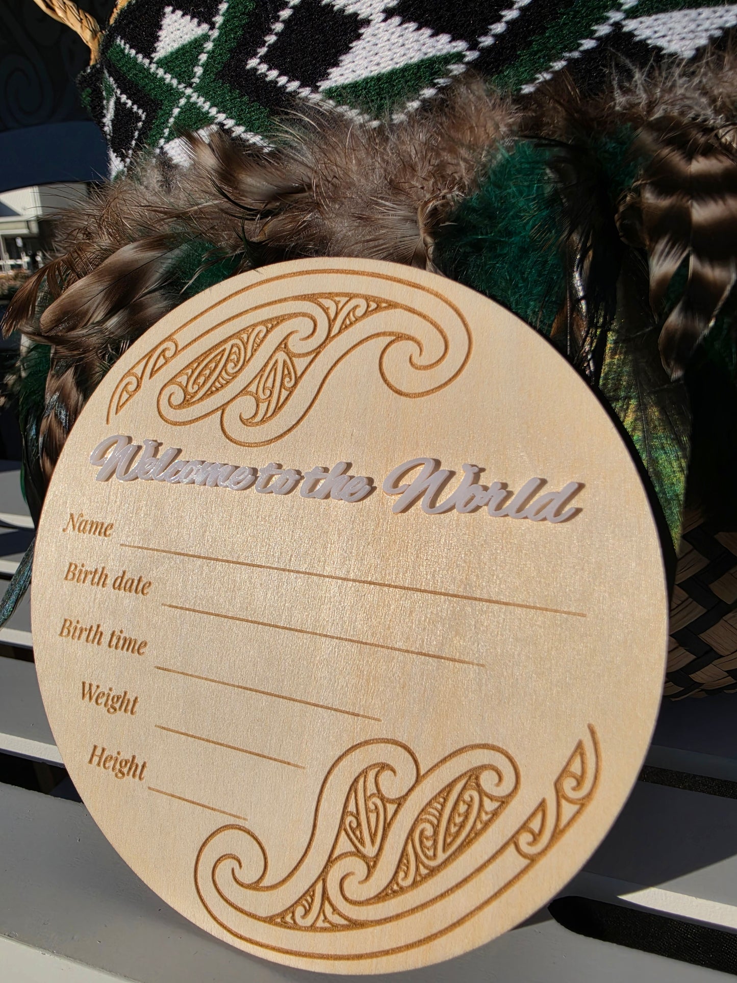 Baby Announcement Disc - double sided Maori/English (White)