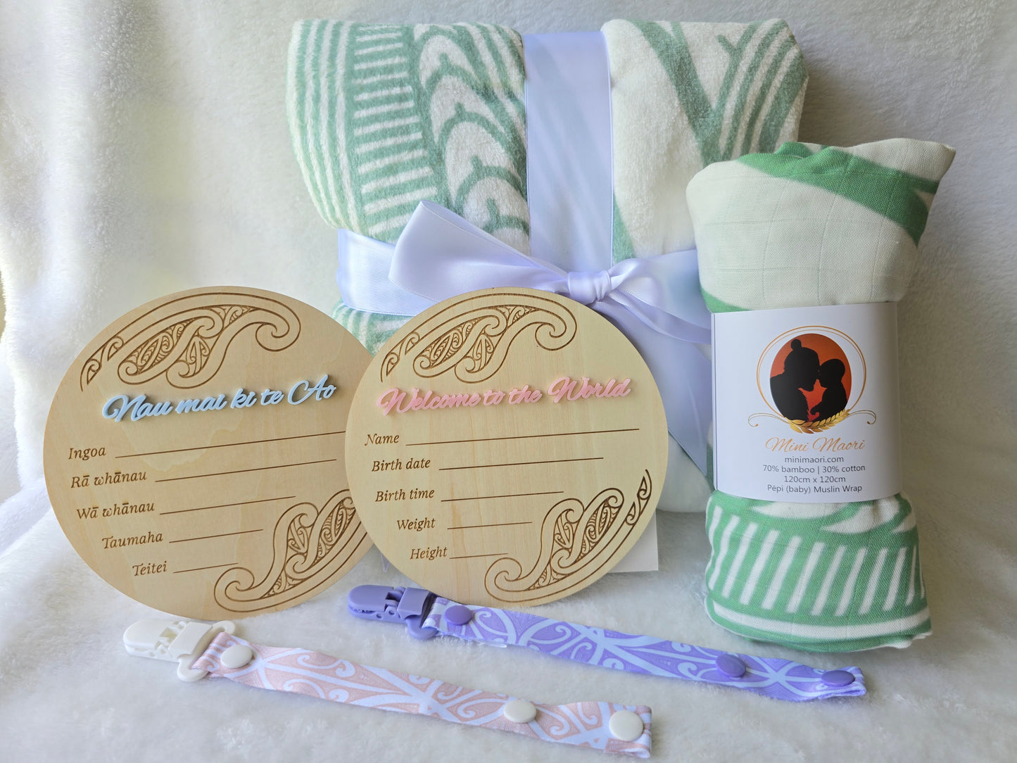 Baby Announcement Disc - double sided Maori/English (Blue)