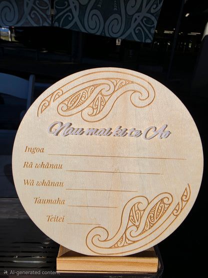Baby Announcement Disc - double sided Maori/English (White)