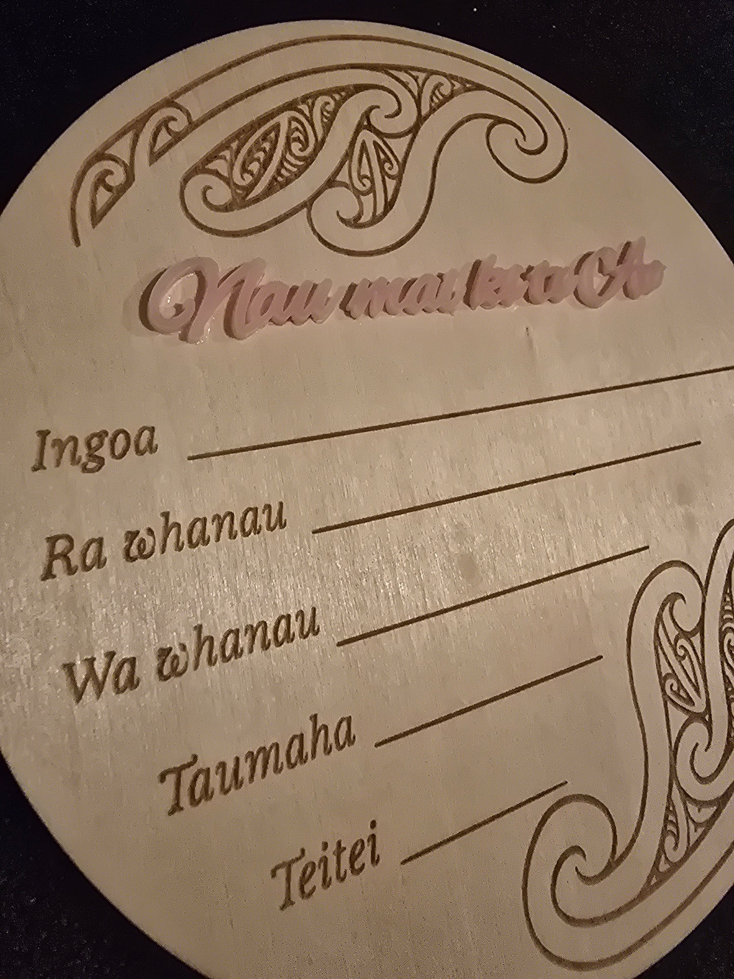 Baby Announcement Disc - double sided Maori/English (Pink)