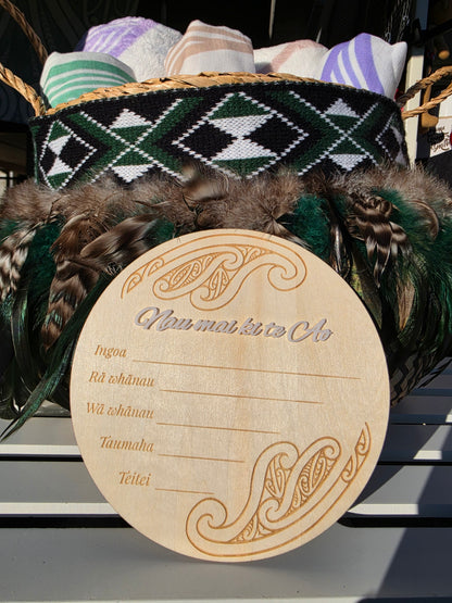 Baby Announcement Disc - double sided Maori/English (White)