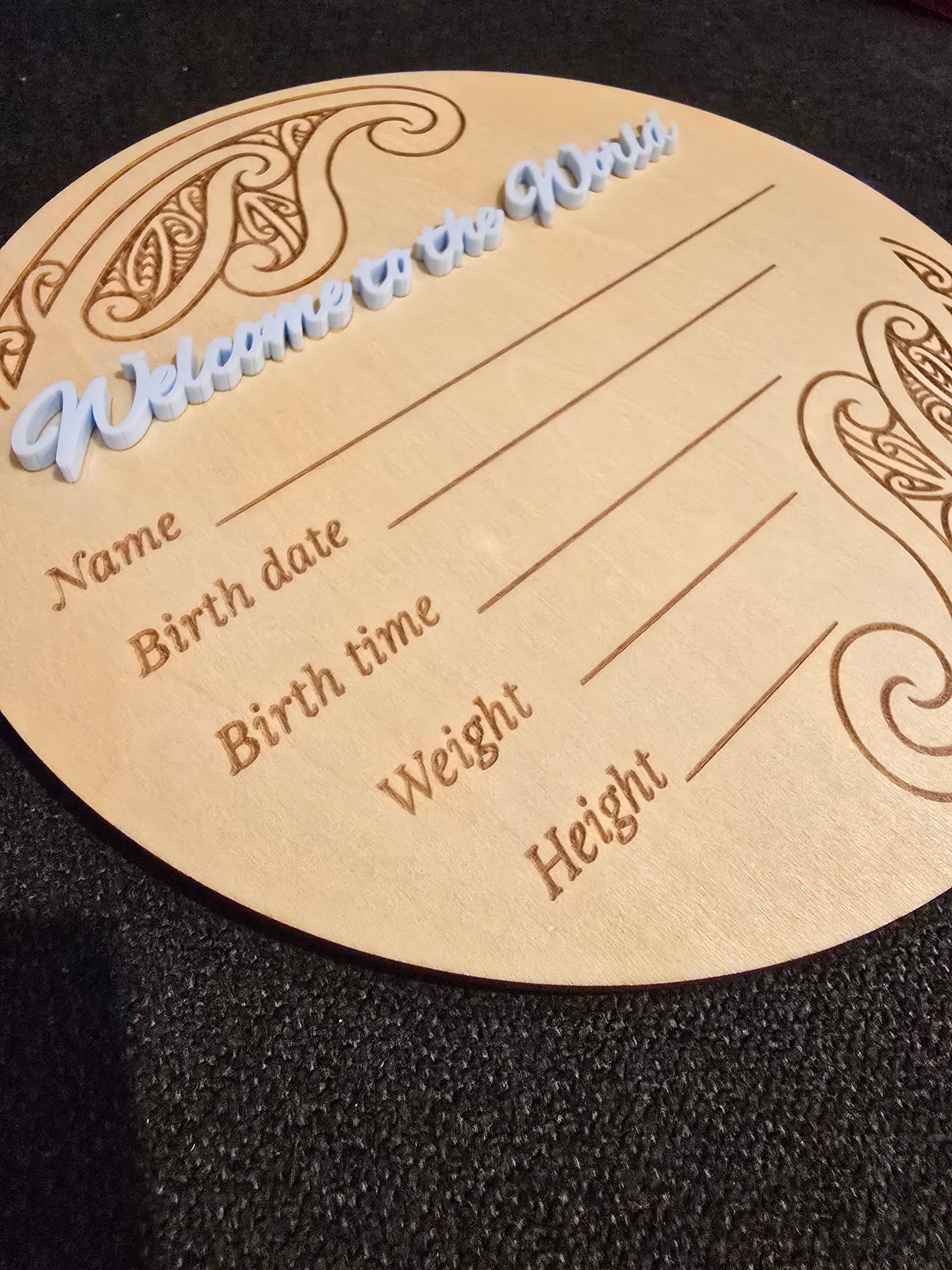 Baby Announcement Disc - double sided Maori/English (Blue)