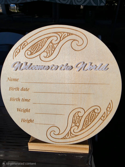 Baby Announcement Disc - double sided Maori/English (White)
