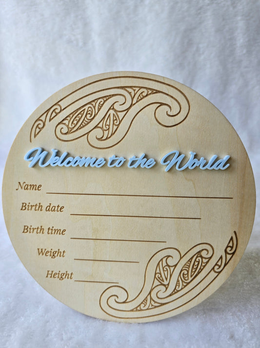 Baby Announcement Disc - double sided Maori/English (Blue)