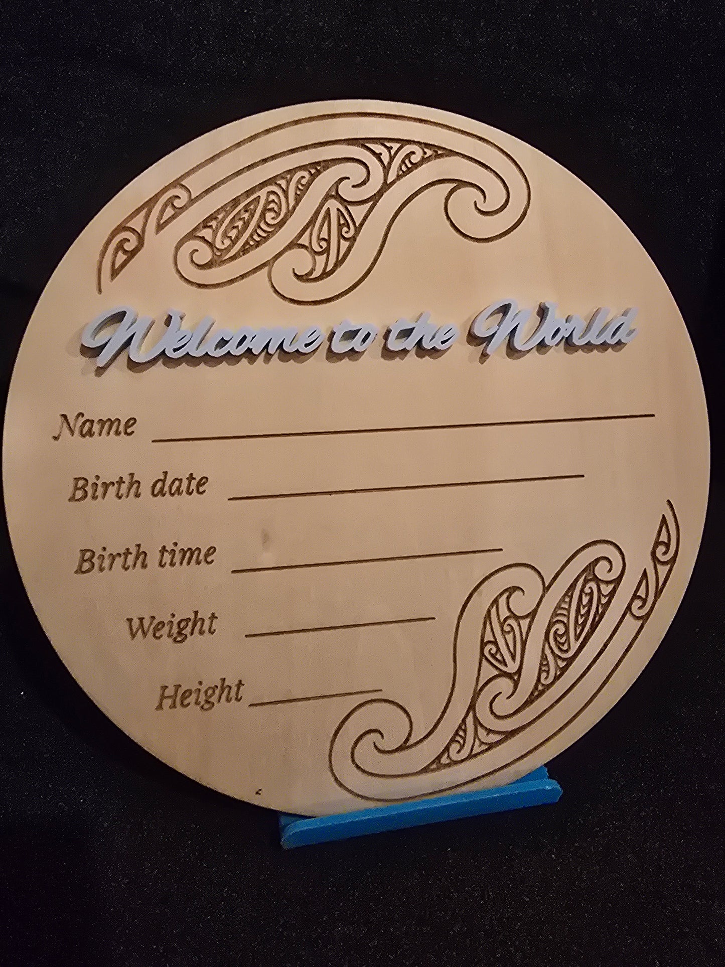 Baby Announcement Disc - double sided Maori/English (Blue)
