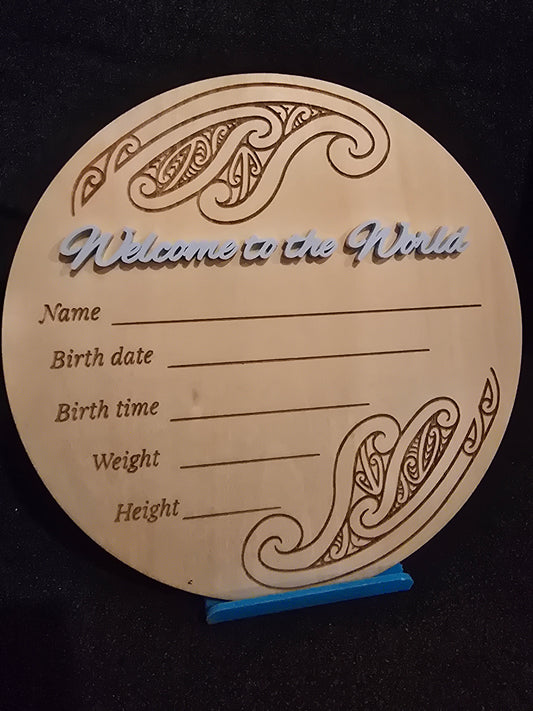 Baby Announcement Disc - double sided Maori/English (Blue)