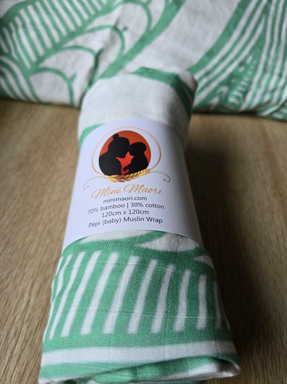 Organic Muslin Wrap - Whenua (Land) Sage green