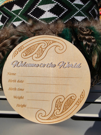 Baby Announcement Disc - double sided Maori/English (White)